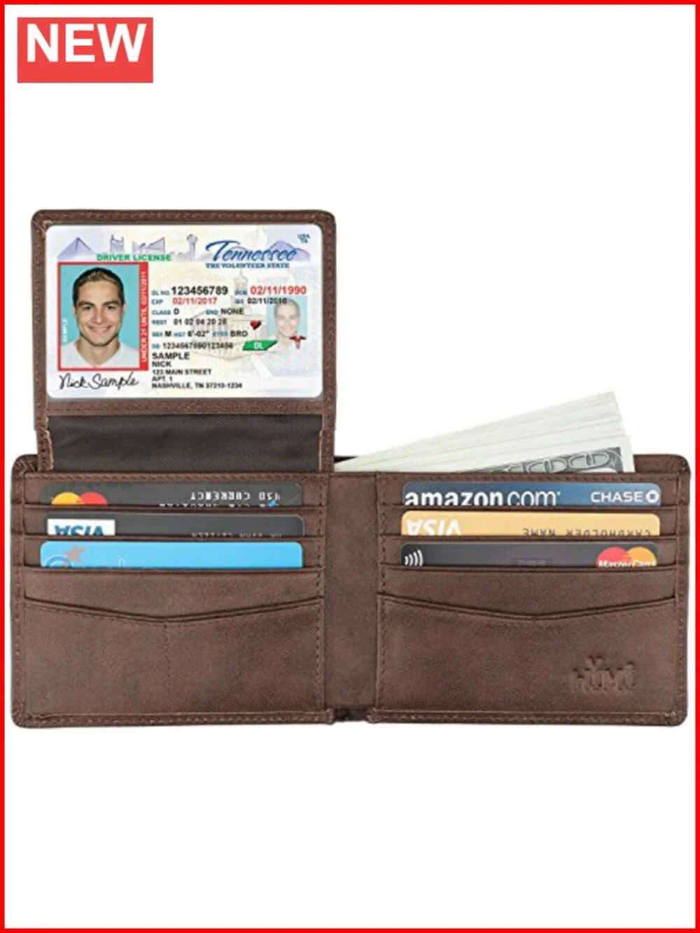 Genuine Leather RFID Blocking Bifold Wallet with 2 ID Windows